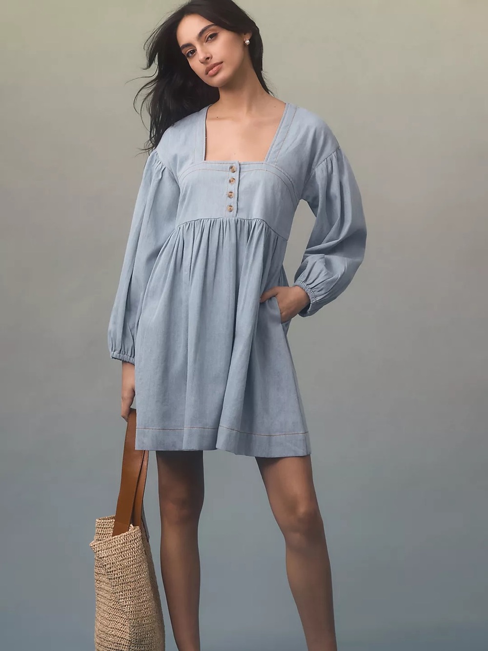 By Anthropologie Denim Babydoll Dress Size Small Blue Cotton NWT